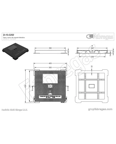 Tapa y marco fundición 40x40cm C 250 D 15 C250 Fábregas
