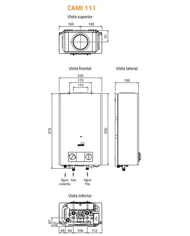 Calentador atmosférico Low NOX Bajas emisiones Gas butano CAMI 11