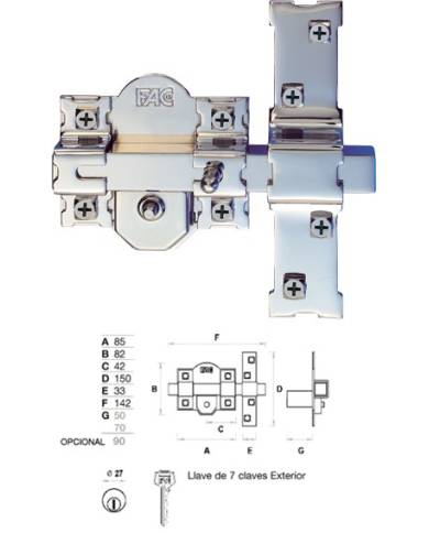 Cerradura Sobrepuesta para Puertas FAC 301RP/80 - Llave de seguridad