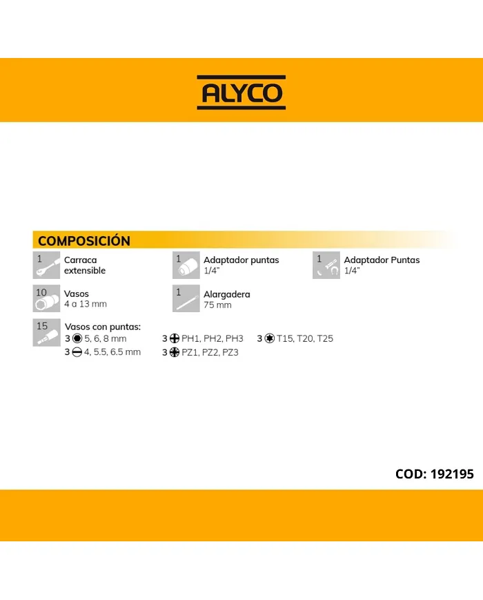 ALYCO - Llave De Carraca Extensible De 1/4 ALYCO